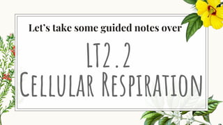 Let’s take some guided notes over
Cellular Respiration
LT2.2
 