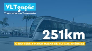 251km
O RIO TERÁ A MAIOR MALHA DE VLT DAS AMÉRICAS
VLTzação
Transcarioca e Transoeste
 