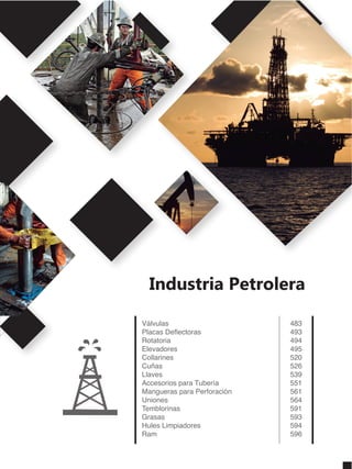 Industria Petrolera
Válvulas
s s
s
s
Cuñas
Llaves
s s
s
s
s
s s
s s
483
493
494
495
520
526
539
551
561
564
591
593
594
596
 