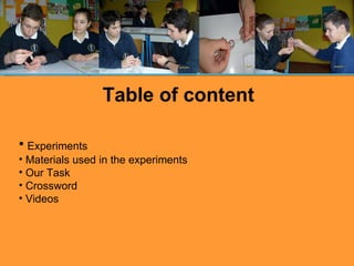Table of content Experiments  Materials used in the experiments Our Task Crossword Videos 