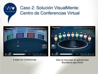 Caso 2: Solución VisualMente:
       Centro de Conferencias Virtual




4 salas de Conferencias   Sala de descarga de aplicaciones
                                BlackBerry App World
 