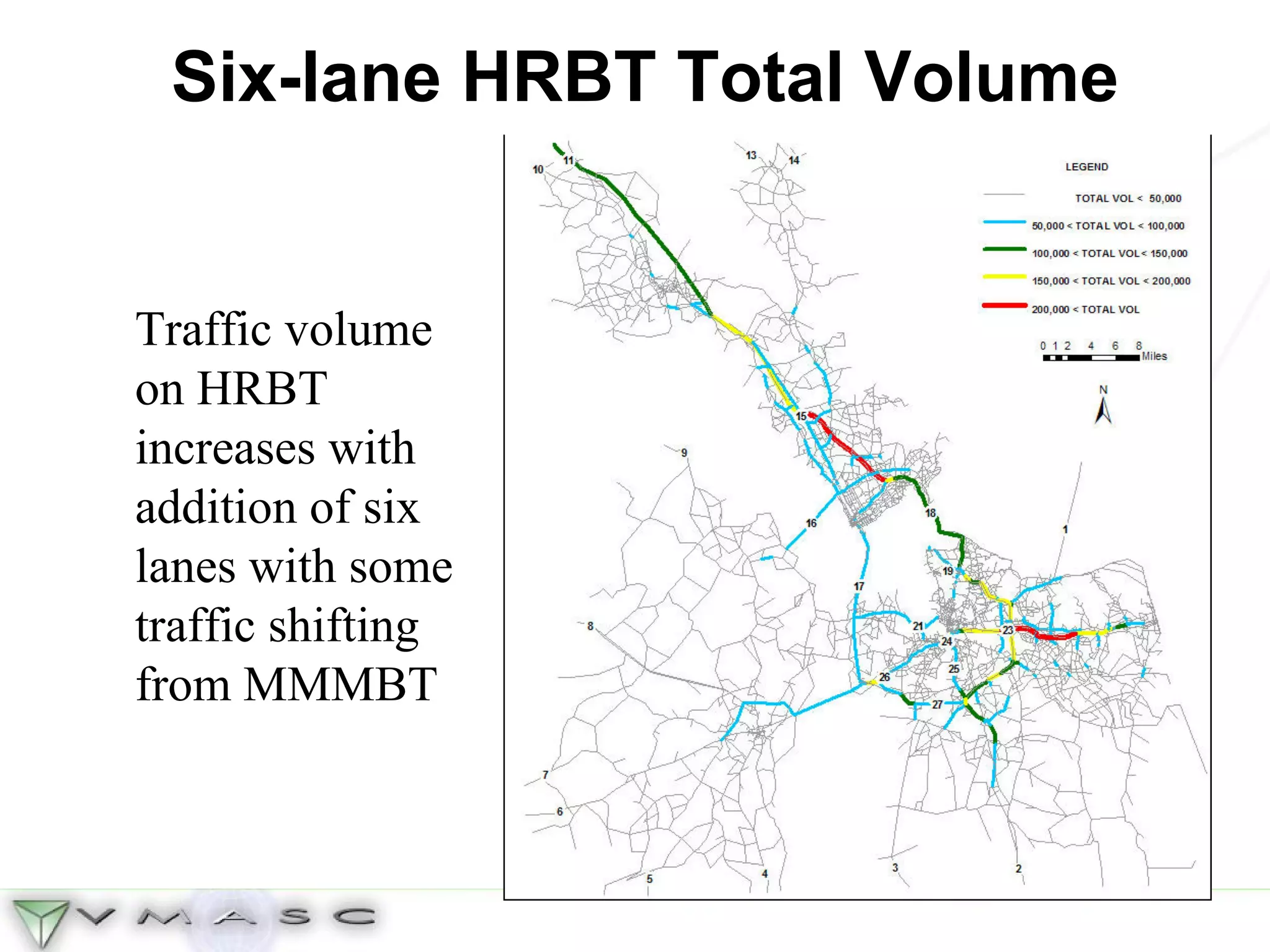 Six-lane HRBT Total Volume Traffic volume on HRBT increases with addition of six lanes with some traffic shifting from MMMBT 