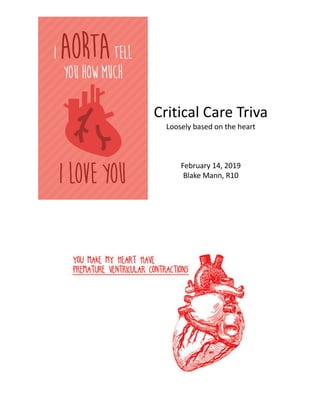 Critical Care Triva
Loosely based on the heart
February 14, 2019
Blake Mann, R10
 