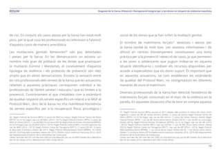 19
Diagnosi de la Xarxa d’Atenció i Recuperació Integral per a les dones en situació de violència masclistaRESUM
de risc. En conjunt, els casos atesos per la Xarxa han estat molt
pocs, per la qual cosa les professionals es refereixen a l’atenció
d’aquests casos de manera anecdòtica.
Les mutilacions genitals femenines30
són poc detectades
i ateses per la Xarxa. En les demarcacions on existeix un
nombre més gran de població de les ètnies que practiquen
la mutilació (Girona i Maresme), el coneixement d’aquesta
tipologia de violència i els protocols de prevenció són més
amplis que en altres demarcacions. Existeix la sensació entre
les i els professionals dels serveis de la Xarxa que les actuacions
relatives a aquestes pràctiques corresponen sobretot a les
professionals de l’àmbit sanitari i educatiu i que es limiten a la
prevenció. Contràriament al que s’estableix com a estàndard
de qualitat respecte els serveis específics en relació a la MGF al
Protocol Marc, dins de la Xarxa no s’ha manifestat l’existència
de serveis específics per a la recuperació física, psicològica i
30. Regió Policial de Girona (RPG): 6 casos de MGF en nenes; Regió Policial Terres de l’Ebre
(RPTE): no hi ha hagut cap cas de MGF (2014 i 2015); Regió Policial Ponent (RPP): 2 casos de
MGF en nenes (2015) i 1 cas de MGF d’una nena (2014); Regió Policial Pirineu Occidental (RPPO):
no hi ha hagut cap cas de MGF (2014 i 2015); Regió Policial Central (RPC): no s’ha registrat cap
cas de MGF (2014 i 2015); Regió Policial Camp de Tarragona (RPCT): 2 casos (2014) i 3 casos
al llarg dels 9 primers mesos del 2015; Regió Policial Metropolitana Nord (RPMN): 14 nenes
(2014) i 4 al llarg dels 9 primers mesos del 2015. (Dades sobre violència masclista 2014 i 2015
del Departament d’Interior de la Generalitat de Catalunya).
Lleida: tant des del SIE com des del CIAD no s’ha detectat cap cas de MGF (Dades de la Memòria
del SIE de Lleida 2014 y Memòria del CIAD Lleida 2014).
social de les dones que ja han sofert la mutilació genital.
El nombre de matrimonis forçats31
detectats i atesos per
la Xarxa també és molt baix. Les sessions informatives i de
difusió en centres d’ensenyament constitueixen una bona
pràctica per a la prevenció i detecció de casos, ja que permeten
a les joves o adolescents que puguin trobar-se en aquesta
situació identificar-la i conèixer els recursos disponibles per
accedir a especialistes que els donin suport. És important que
en aquestes actuacions, tal com estableixen els estàndards
de qualitat del Protocol Marc, no s’estigmatitzin les diferents
maneres de viure el matrimoni.
Diverses professionals de la Xarxa han detectat l’existència de
matrimonis forçats consumats en el marc de la violència en la
parella. En aquestes situacions s’ha de tenir en compte aquesta
31. Regió Policial Girona (RPG): durant el 2015 (dades dels primers 9 mesos de l’any), s’han
registrat 2 casos de MF de nenes menors d’edat i 2 casos de dones; Regió Policial Terres de
l’Ebre (RPTE): no hi ha hagut cap cas de MF (2014) i 2 casos de nenes menors d’edat; Regió
Policial Ponent (RPP): 1 cas de MF d’una nena menor d’edat (2015) i 1 cas de MF en una major
d’edat (2014); Regió Policial Pirineu Occidental (RPPO): no hi ha hagut cap cas de MF (2014
i 2015); Regió Policial Central (RPC): cap cas (2014) i 1 cas de MF d’una nena menor d’edat
(2015); Regió Policial Camp de Tarragona (RPCT): cap cas de MF (2014 i 2015); Regió Policial
Metropolitana Nord (RPMN): 1 cas d’una dona major d’edat (2014), 1 cas d’una nena menor
d’edat i 1 cas d’una dona (2015) (Dades sobre violència masclista 2014 i 2015 del Departament
d’Interior de la Generalitat de Catalunya).
Lleida: tant des del SIE com des del CIAD no s’ha detectat cap cas de MF (Dades de la Memòria
del SIE de Lleida 2014 y Memòria del CIAD Lleida 2014).
 