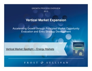 GROWTH PROCESS OVERVIEW
2013

Vertical Market Expansion
Accelerating Growth through Principled Market Opportunity
Evaluation and Entry Strategy Development

Vertical Market Spotlight – Energy Markets

 