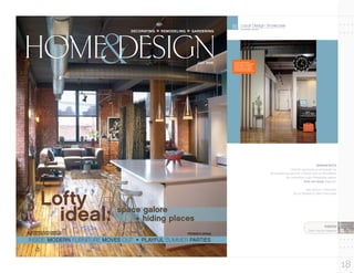 Local Design Showcase




   &
                                                                                     JON WAGNER, ARCHITECT
                                 DECORATING   REMODELING     GARDENING




HOME DESIGN                                                    JULY 2006   Two roll-up garage doors
                                                                           provide access to storage space
                                                                           for photographic equipment.
                                                                           The green wall was raised to
                                                                           conceal unattractive utilities
                                                                           and reveal more desirable ones.




                                                                                                                                                        [RANDOM NOTES]
                                                                                                                                 I had the opportunity to photograph my
                                                                                                             loft studio/living space for a feature story on Philadelphia
                                                                                                                             loft conversions in the Philadelphia Inquirer
                                                                                                                                             Home and Design magazine.




         Lofty space galore
                                                                                                                                             Left: Kitchen | Living room
                                                                                                                                  Top R: Entryway to office from studio




           ideal: + hiding places                                                                                                                              Interior         &
                                                                                                                                                                             HOME DESIGN
                                                                                                                                                                                                              DECORATING   REMODELING     GARDENING




                                                                                                                                                                                                                                            JULY 2006




ADVERTISING SUPPLEMENT TO
                                                                                                                                                Client: Inquirer Magazine
THE PHILADELPHIA INQUIRER                                  PENNSYLVANIA

INSIDE: MODERN FURNITURE MOVES OUT   PLAYFUL SUMMER PARTIES
                                                                                                                                                                                      Lofty space galore
                                                                                                                                                                                        ideal: + hiding places
                                                                                                                                                                             ADVERTISING SUPPLEMENT TO
                                                                                                                                                                             THE PHILADELPHIA INQUIRER                                  PENNSYLVANIA

                                                                                                                                                                             INSIDE: MODERN FURNITURE MOVES OUT   PLAYFUL SUMMER PARTIES




                                                                                                                                                                                                         18
 