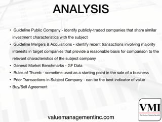 The Valuation Process - Value Management Inc | PDF