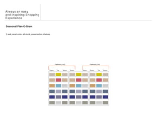 Always an easy
and inspiring Shopping
Experience

Seasonal Plan-O-Gram


3 wall panel units- all stock presented on shelves




                                                           Flatfront (3 fit)                         Flatfront (3 fit)


                                                 *Bottom     *Top      *Bottom   *Bottom   *Bottom   *Bottom     *Top    *Bottom
 