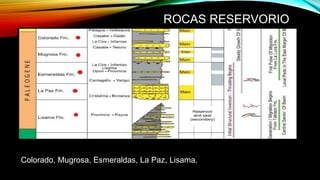 ROCAS RESERVORIO
Colorado, Mugrosa, Esmeraldas, La Paz, Lisama.
 