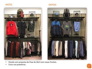 ANTES DEPOIS
• Parede com proposta do Flow de Abril com novas frontais.
• Cross nas prateleiras.
 