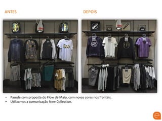 ANTES DEPOIS
• Parede com proposta do Flow de Maio, com novas cores nos frontais.
• Utilizamos a comunicação New Collection.
 