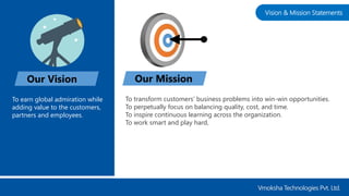 Vision & Mission Statements
Our Vision
To earn global admiration while
adding value to the customers,
partners and employe...