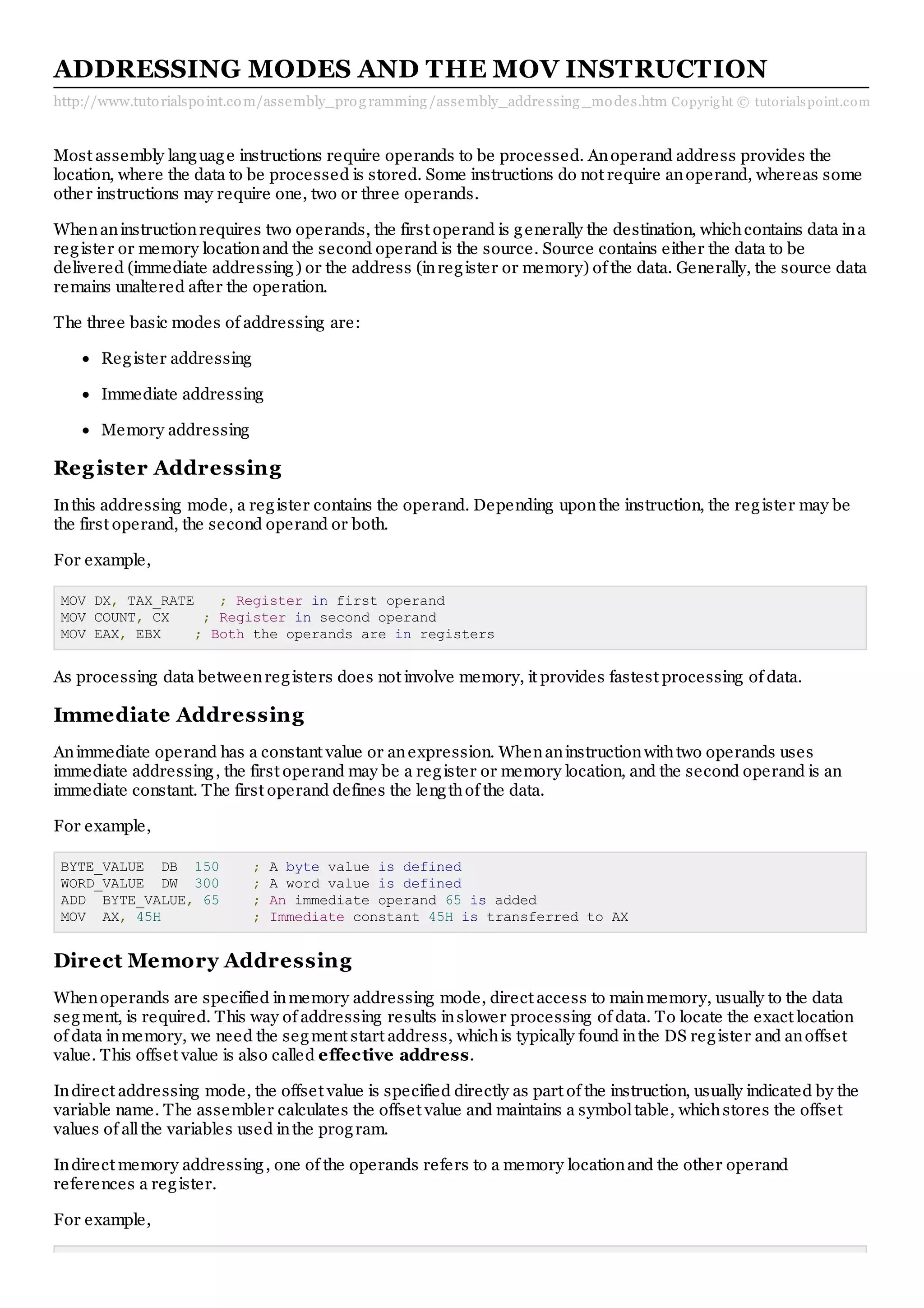 N asm assembly addressing modes sol pdf