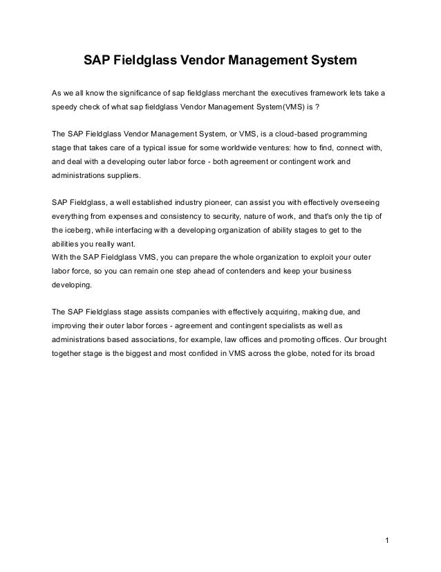 SAP Fieldglass Vendor Management System