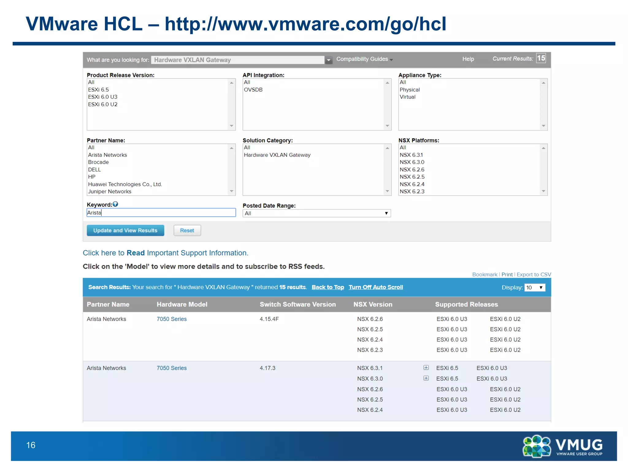 16
VMware HCL – http://www.vmware.com/go/hcl
 
