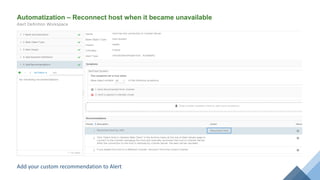 Automatization – Reconnect host when it became unavailable
Add your custom recommendation to Alert
 