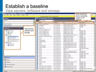 Patching and provisioning Compliance management Application release managementHP Server AutomationCut costs and risk by automating manual tasksEstablish a baseline