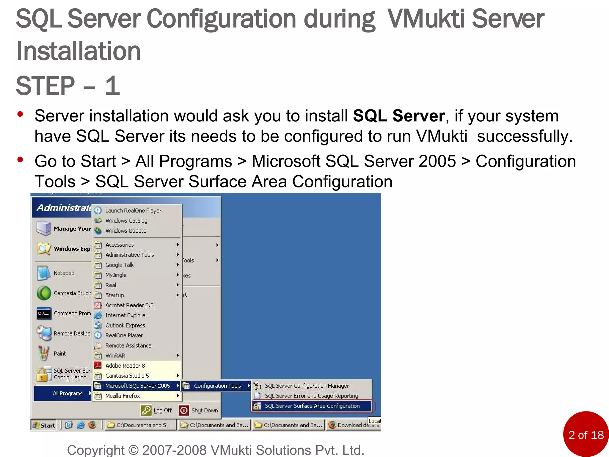 VMukti SQL Server Configuration during server installation For V1034 to ...