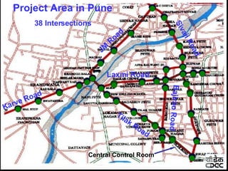 Project Area in Pune 38 Intersections Karve Road JM Road Laxmi Road Sivaji Road Tilak Road Bajirao Road Central Control Room 