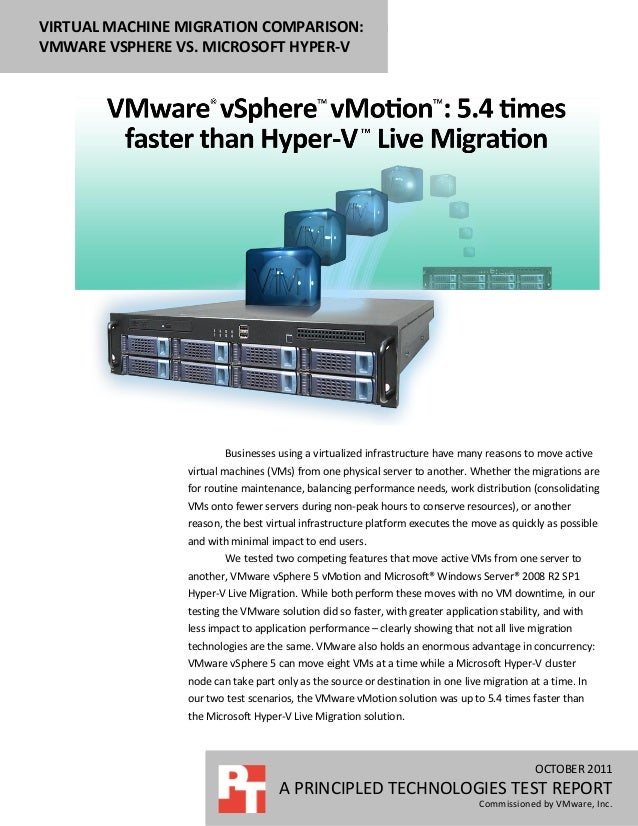 VMware vSphere vMotion 5.4 times faster than HyperV Live Migration
