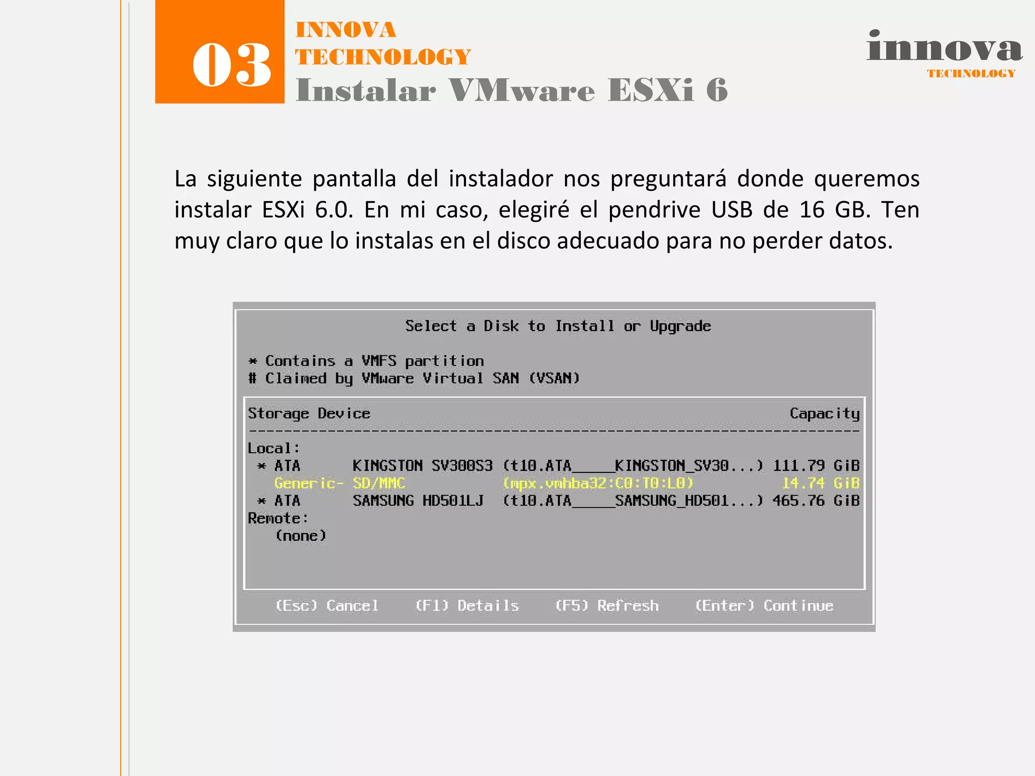 Guía de instalación de la version VMware ESXi 6.0.0 | PPT