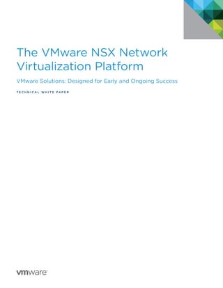 The VMware NSX Network
Virtualization Platform
VMware Solutions: Designed for Early and Ongoing Success
T E C H N I C A L W H I T E P A P E R
 