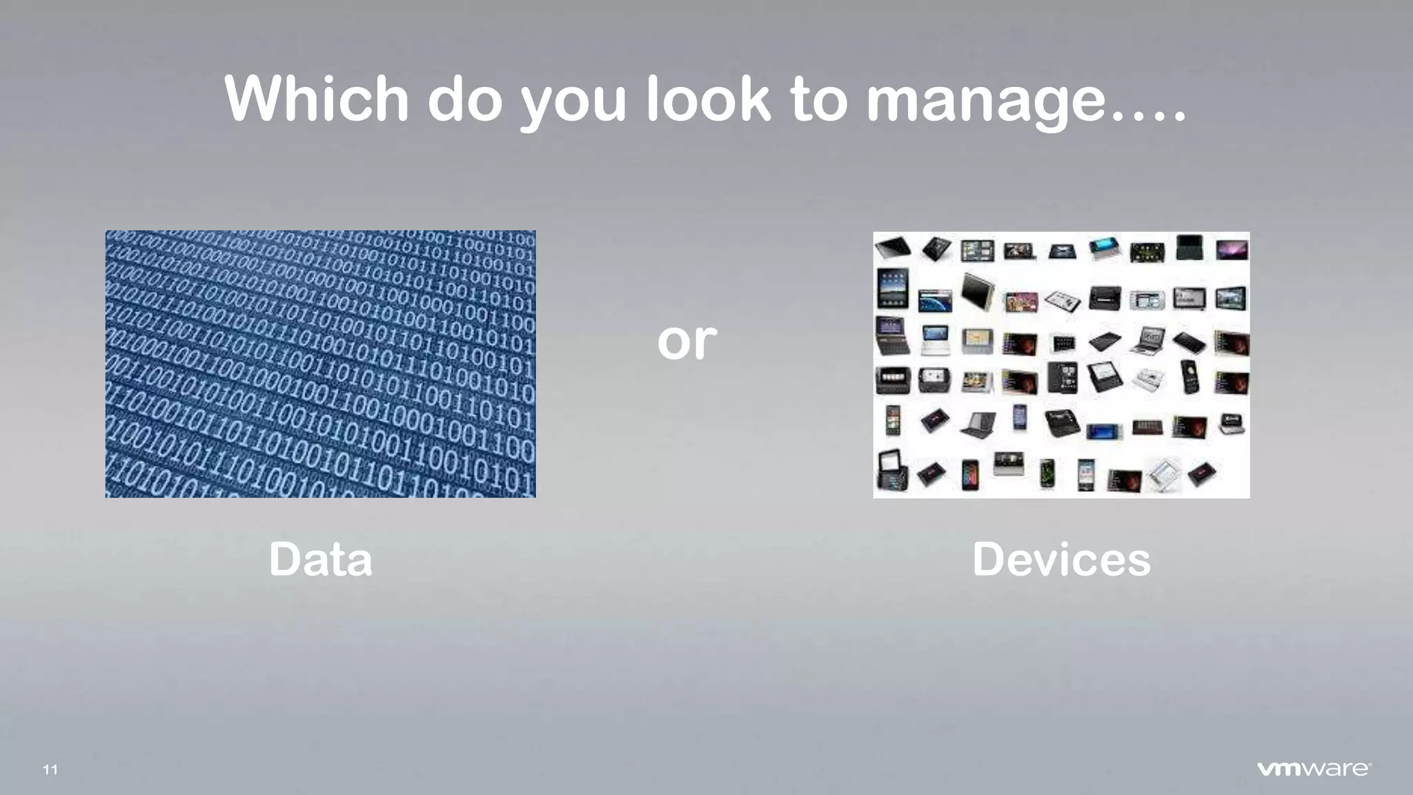 11
Which do you look to manage….
or
Data Devices
 