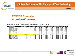 vSphere Performance Monitoring and TroubleshootingStorageESXTOP Examples:v - Identify the IO consumer