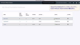 Cloud Foundationのインスタンスリスト。
ESXi/VMware NSX/VSANが構成済み。
 