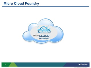 Micro Cloud Foundry




               Micro




37

                       © 2012 VMware Inc. All rights reserved
 