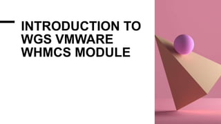 INTRODUCTION TO
WGS VMWARE
WHMCS MODULE
 