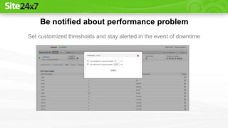 Be notified about performance problem
Set customized thresholds and stay alerted in the event of downtime
 