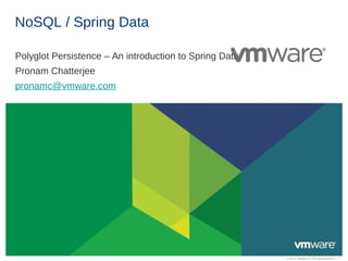 NoSQL / Spring Data

Polyglot Persistence – An introduction to Spring Data
Pronam Chatterjee
pronamc@vmware.com




                                                        © 2011 VMware Inc. All rights reserved
 