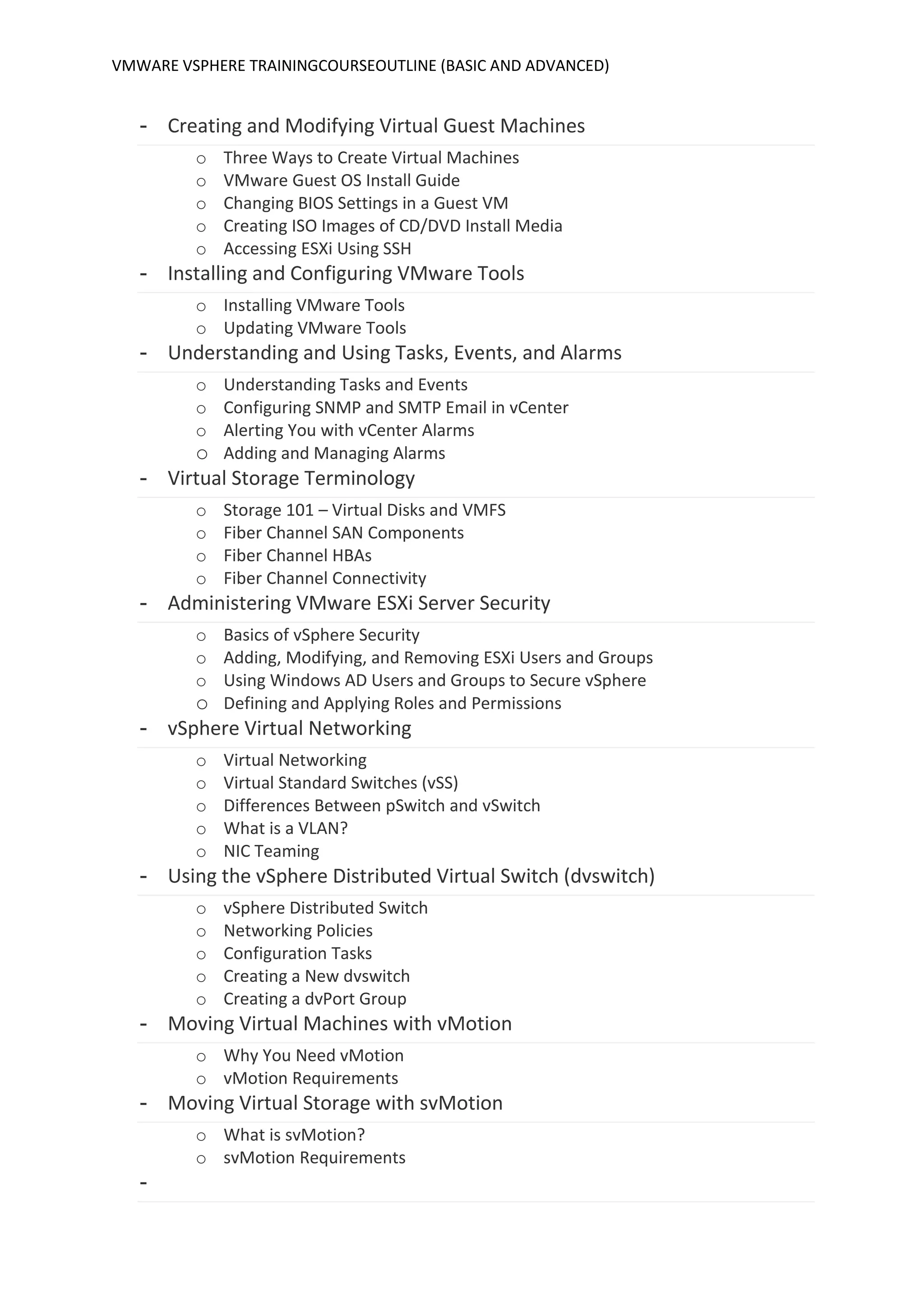 Vmware training course | DOCX