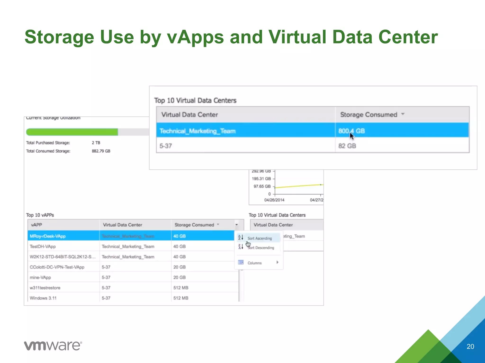 Storage Use by vApps and Virtual Data Center
20
 