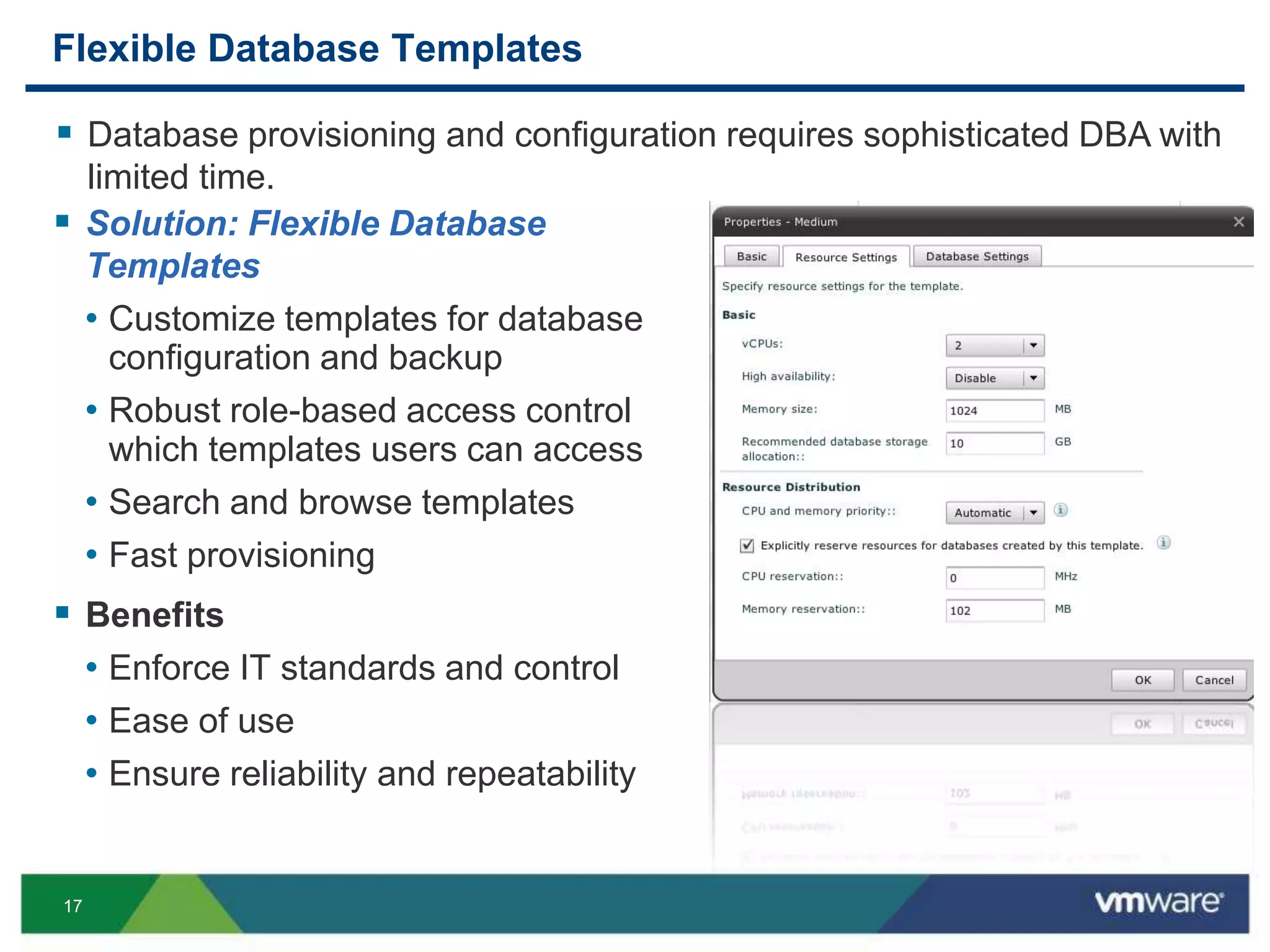 vFabric Data Director Delivers…Extend virtualization benefits to databaseEnhance Developer AgilityEnforce policy over a secure environment