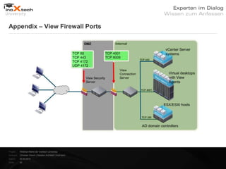 Appendix – View Firewall Ports




Projekt:   Webinar-Reihe der inoXtech University
Referent: Christian Desch | Solution Architekt | inoX-tech
Datum:     22.03.2012
Seite:     42
 