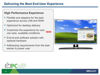Delivering the Best End-User Experience

High Performance Experience
 Flexible and adaptive for the best
     experience across LAN and WAN
 Optimized for desktop delivery
 Customize the experience by user,
                                       NEW
     use case, available conditions
 End-to-end software solution with
     optional hardware
 Addressing requirements from the task
     worker to power user




29
 
