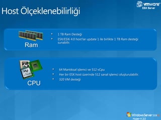 Yedekleme – Entegre ÇözümlerHyper-V 2.0SnapshotlarWindows Server BackupVHD CopyExport / ImportAvantaj:Sıfır Maliyetli Tümleşik ÇözümlerDezavantaj:Yönetim ZorluklarıESX Server