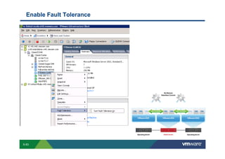 Enable Fault Tolerance




        S-83
Copyright © 2009 VMware, Inc. All rights reserved. This product is protected by U.S. and international copyright and intellectual property laws. VMware products are covered by one or more patents listed at http://www.vmware.com/go/patents.
 