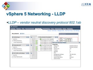 vSphere 5 Networking - LLDP
LLDP – vendor neutral discovery protocol 802.1ab
 