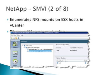 Enumerates NFS mounts on ESX hosts in vCenter Discover VMs on mount points 