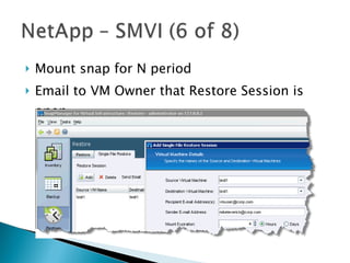Mount snap for N period Email to VM Owner that Restore Session is open 