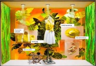 Mask and sunglass
Hat and Footwear
Leafy backdrop
Hand bag
Floral print
sidewalls
 