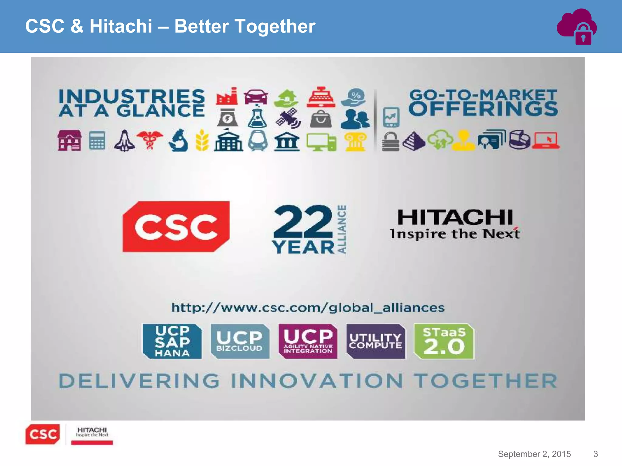 3September 2, 2015
CSC & Hitachi – Better Together
 