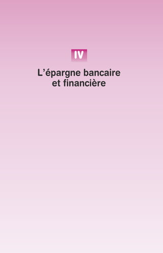 IV 
L’épargne bancaire 
et financière 
 