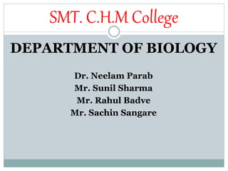 SMT. C.H.M College
DEPARTMENT OF BIOLOGY
Dr. Neelam Parab
Mr. Sunil Sharma
Mr. Rahul Badve
Mr. Sachin Sangare
 