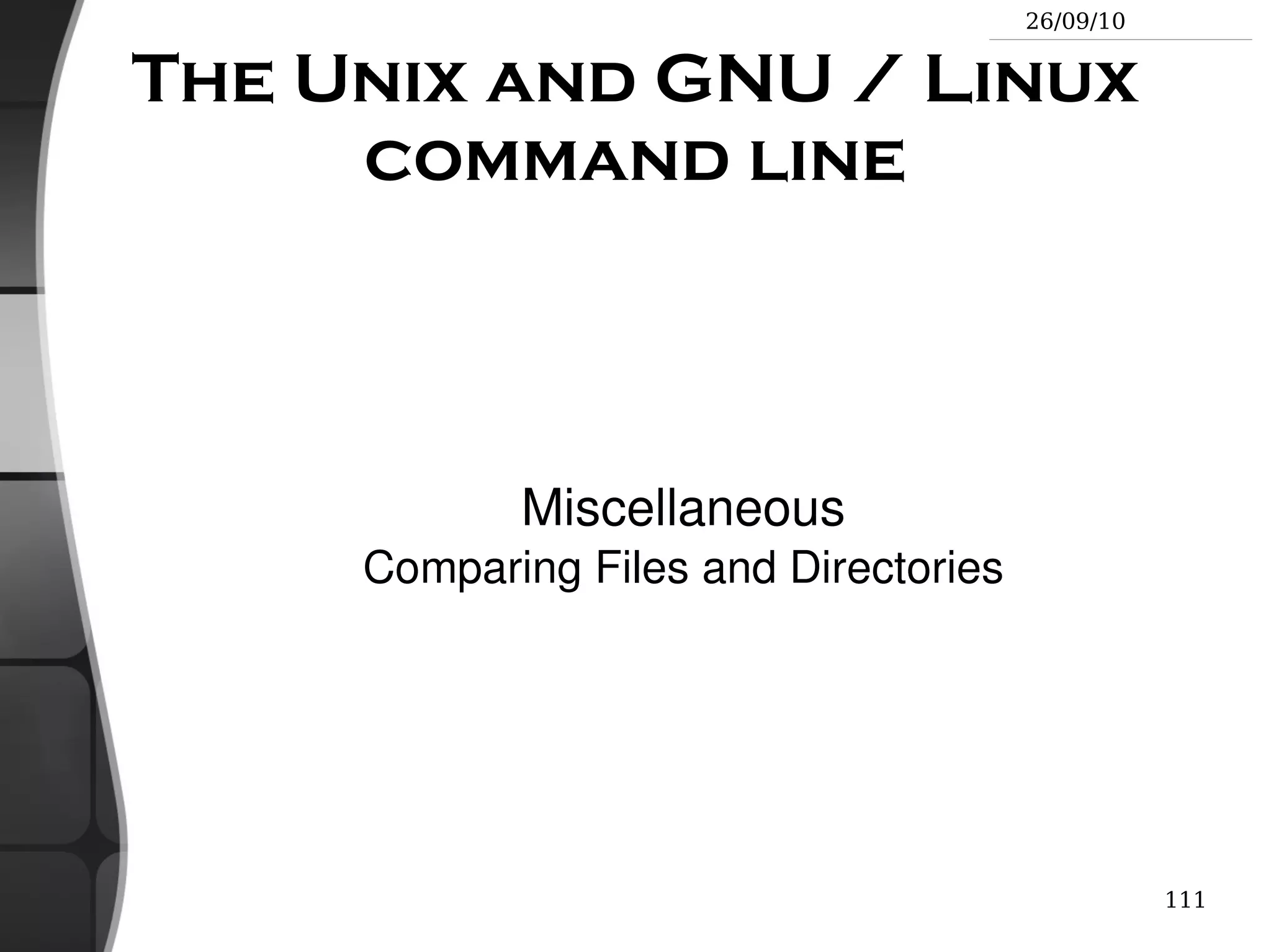 The head and tail commands head [-<n>] <file> Displays the first <n> lines (or 10 by default) of the given file. Doesn't have to open the whole file to do this! 