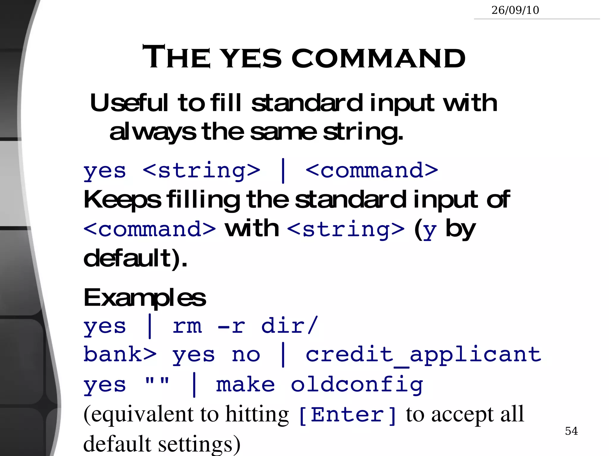 File paths A  path  is a sequence of nested directories with a file or directory at the end, separated by the  /  character Relative path:  documents/fun/microsoft_jokes.html Relative to the current directory 