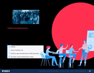 T R A N S F O R M A Ç Ã O D I G I T A L D E S E G U R O S | 37
Global Insurtech Summit.
Realizado pela Fintech Global e AltAssets, este
evento é indicado para líderes de empresas no segmento
de seguros. Sendo um dos eventos mais completos do
mundo, traz assuntos como problemas críticos que
impactam o mercado de seguros e insurtechs, tendências
no mundo digital, competitividade, tecnología, modelos
de negócios, entre outros assuntos.
Edição: -.
Local: Londres, UK,
Público: aproximadamente 1.000 empresas.
Duração: aproximadamente 5 dias.
 